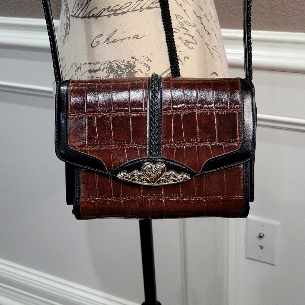 Brighton Crossbag Brown Snake with Black trim and Strap